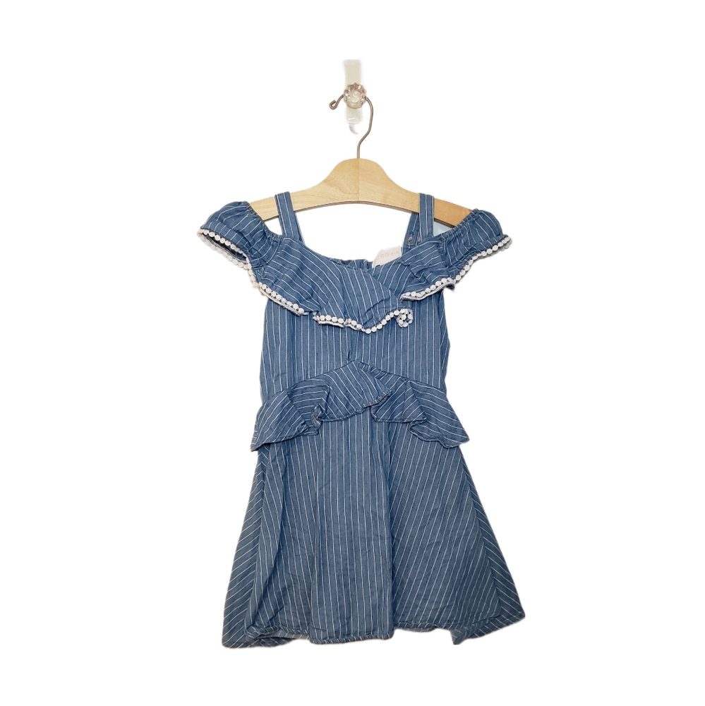 BCBGirls XS 5/6 Blue Striped Ruffled Cold Shoulder Twirly Dress